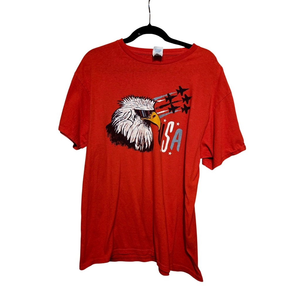 Screaming Eagle Graphic Tee Mens Large Red USA Eagle Fighter Jet Patriotic Shirt - Picture 3 of 3